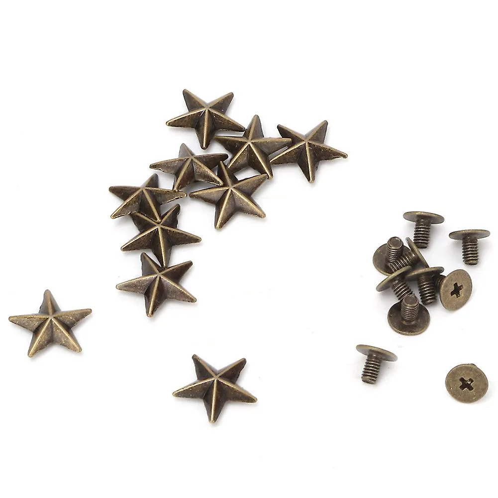 10pcs Metal Star Stud Rivet Spike Screw for Leathercraft Bags Shoes DIY Decoration(14mm bronze)