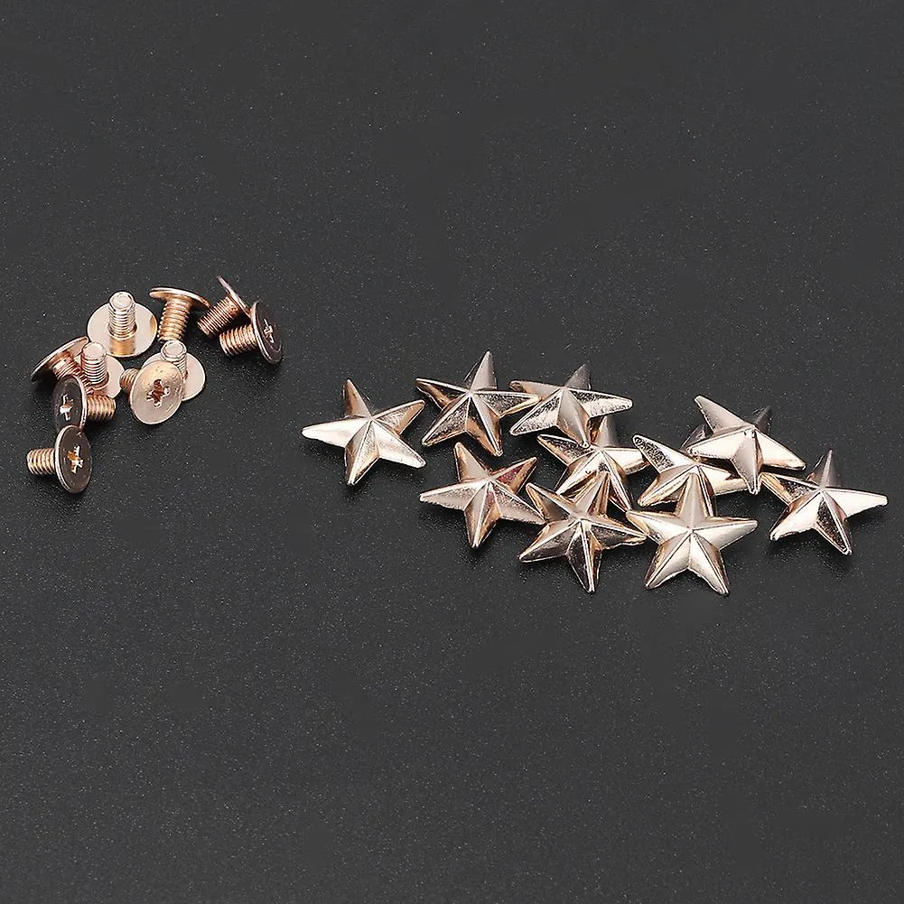 10pcs Metal Star Stud Rivet Spike Screw for Leathercraft Bags Shoes DIY Decoration(14mm gold)