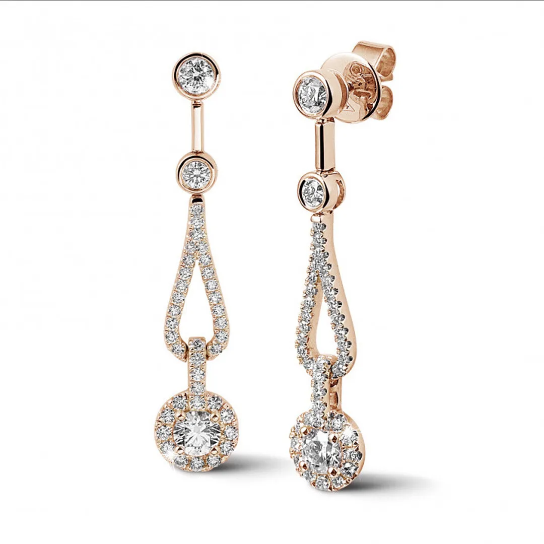 1.20 quilates pendientes diamantes en oro rojo 