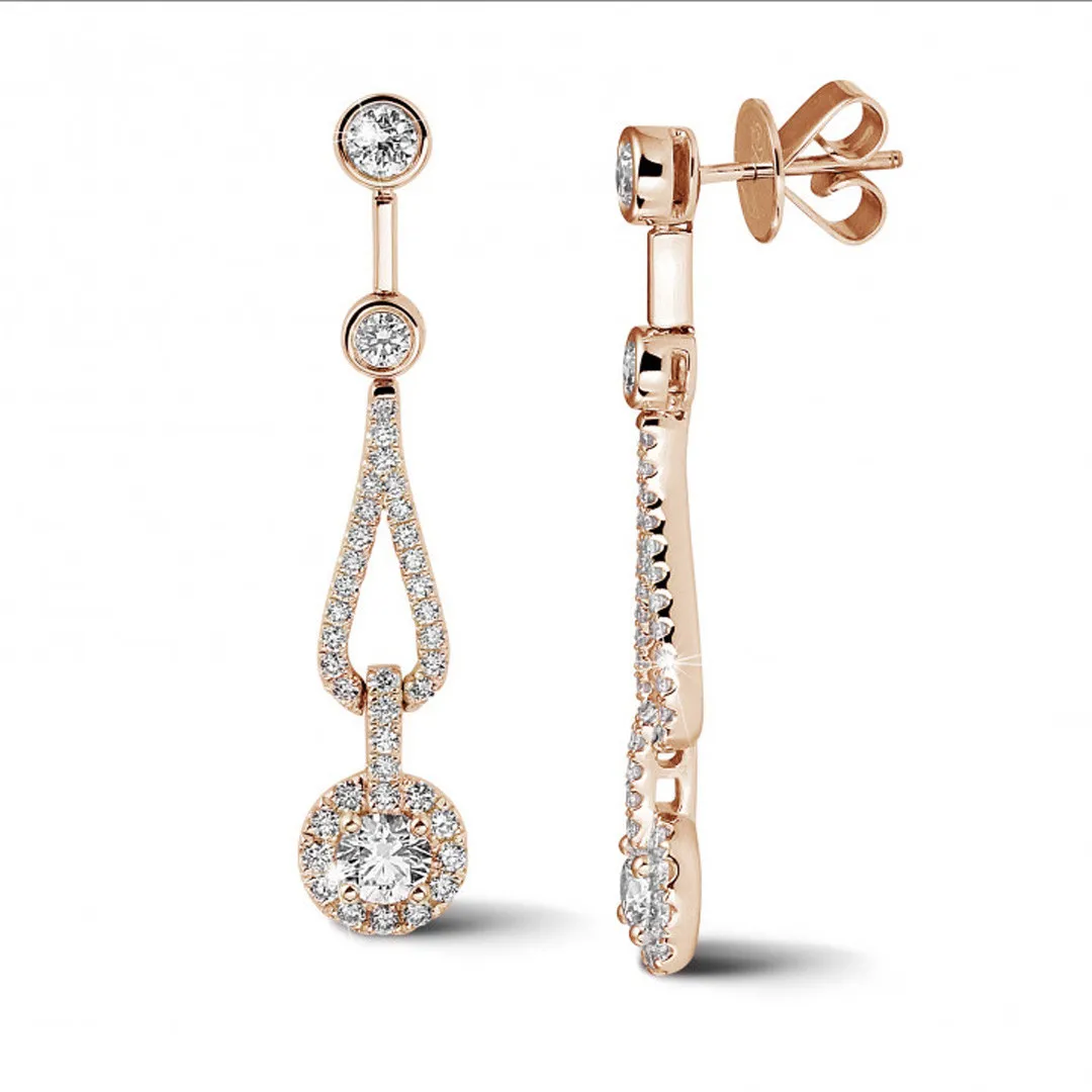 1.20 quilates pendientes diamantes en oro rojo 