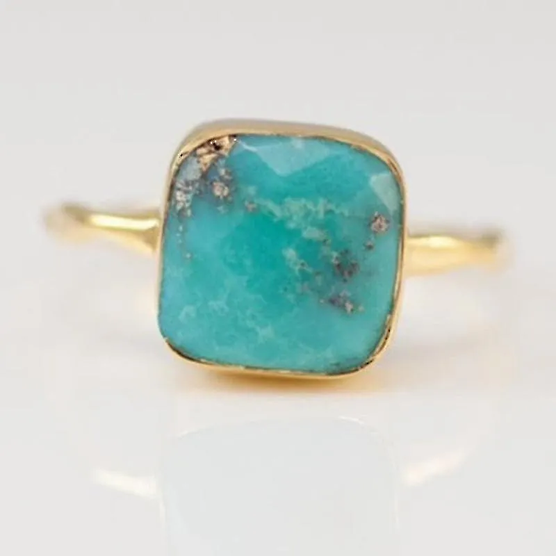 18K YELLOW GOLD SQUARE TURQUOISE RING  SIMPLE SQUARE TURQUOISE RING