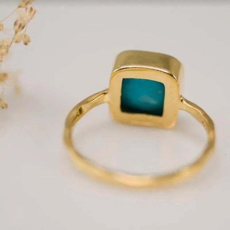 18K YELLOW GOLD SQUARE TURQUOISE RING  SIMPLE SQUARE TURQUOISE RING