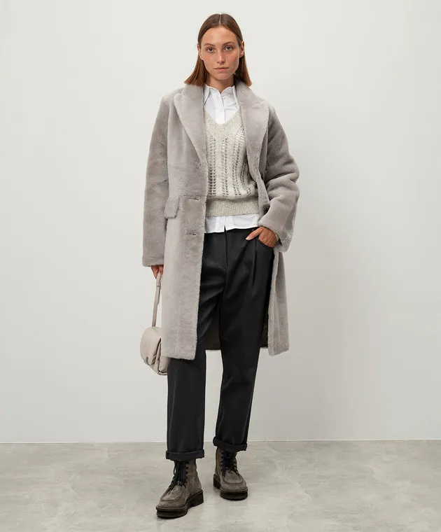 Brunello Cucinelli Gray pants with monil chain