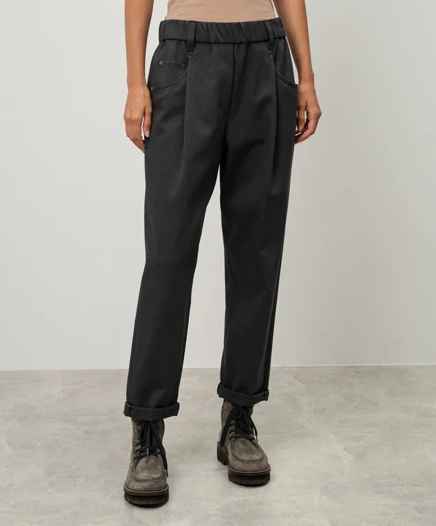 Brunello Cucinelli Gray pants with monil chain