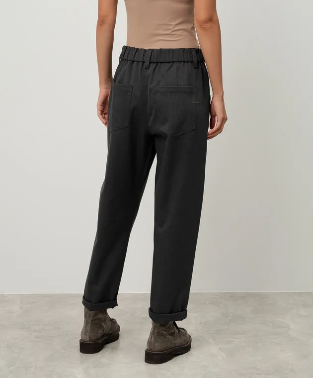 Brunello Cucinelli Gray pants with monil chain