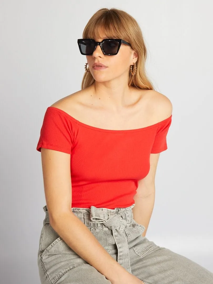 CAMISETA BARDOT DE PUNTO DE CANALé  ROJO
