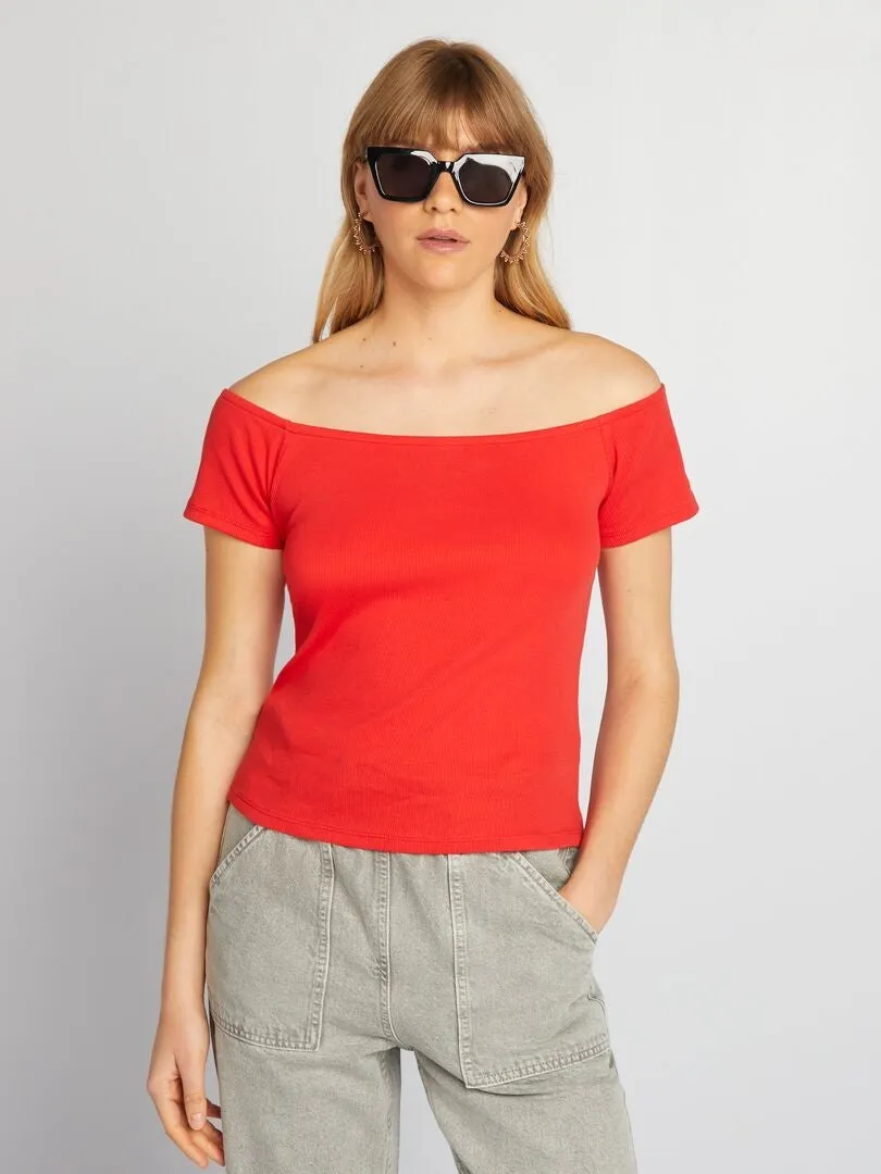 CAMISETA BARDOT DE PUNTO DE CANALé  ROJO
