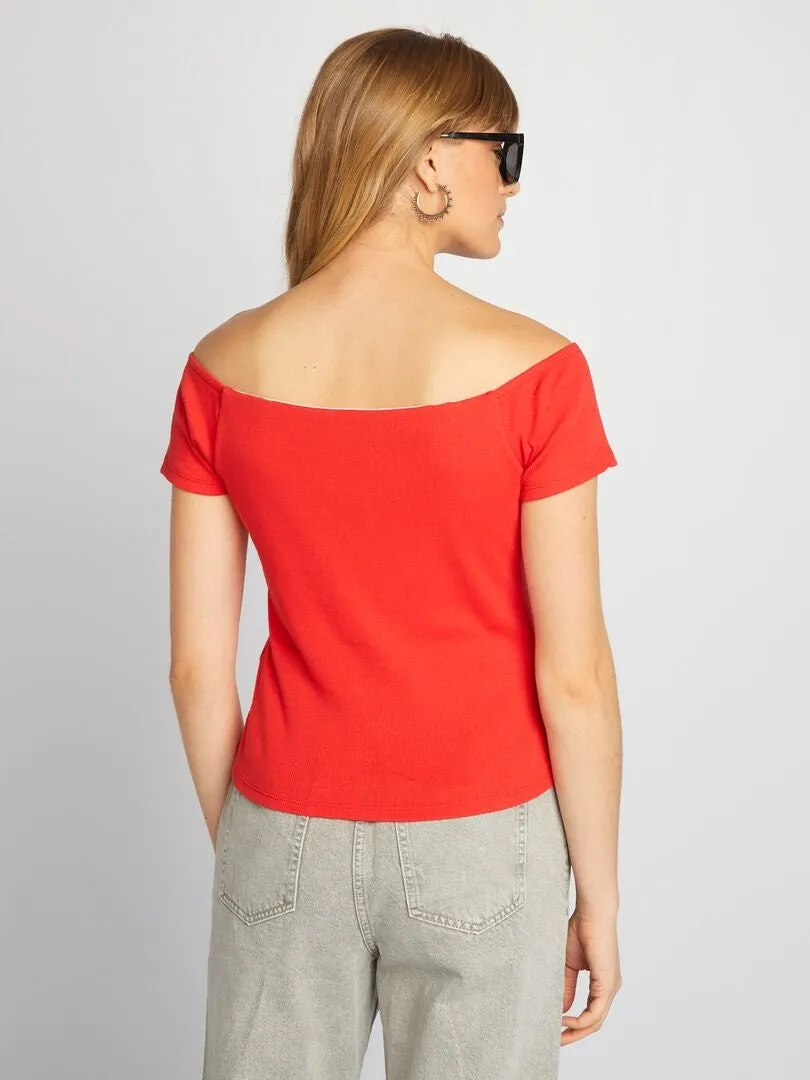 CAMISETA BARDOT DE PUNTO DE CANALé  ROJO