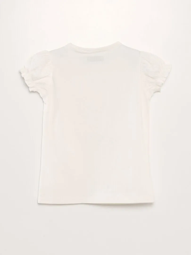 CAMISETA CON CANESúES DE ENCAJE  BLANCO