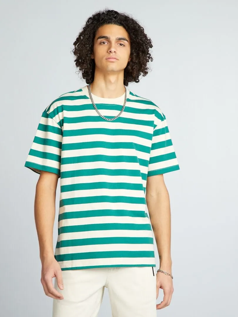 CAMISETA DE ALGODóN A RAYAS  BEIGE