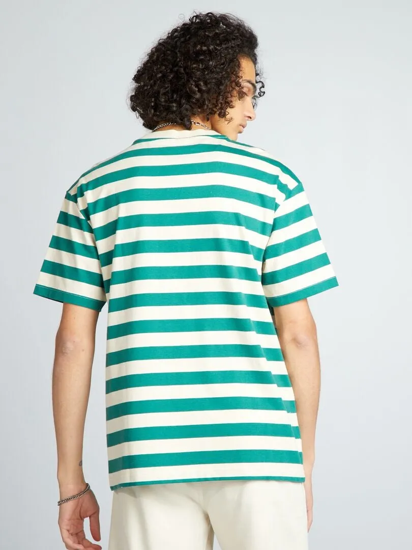 CAMISETA DE ALGODóN A RAYAS  BEIGE