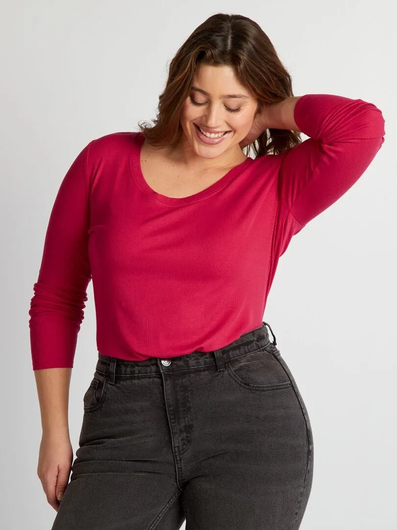 CAMISETA DE CANALé VAPOROSA CON CUELLO AMPLIO  ROSA