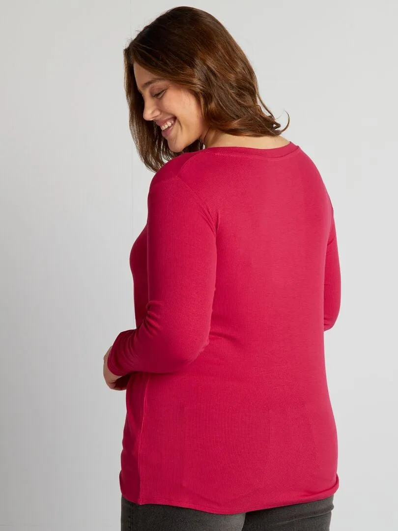 CAMISETA DE CANALé VAPOROSA CON CUELLO AMPLIO  ROSA