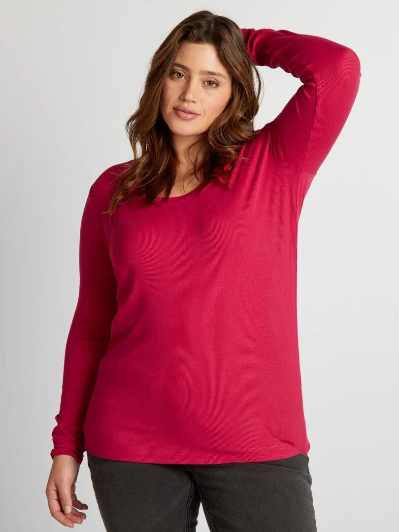 CAMISETA DE CANALé VAPOROSA CON CUELLO AMPLIO  ROSA