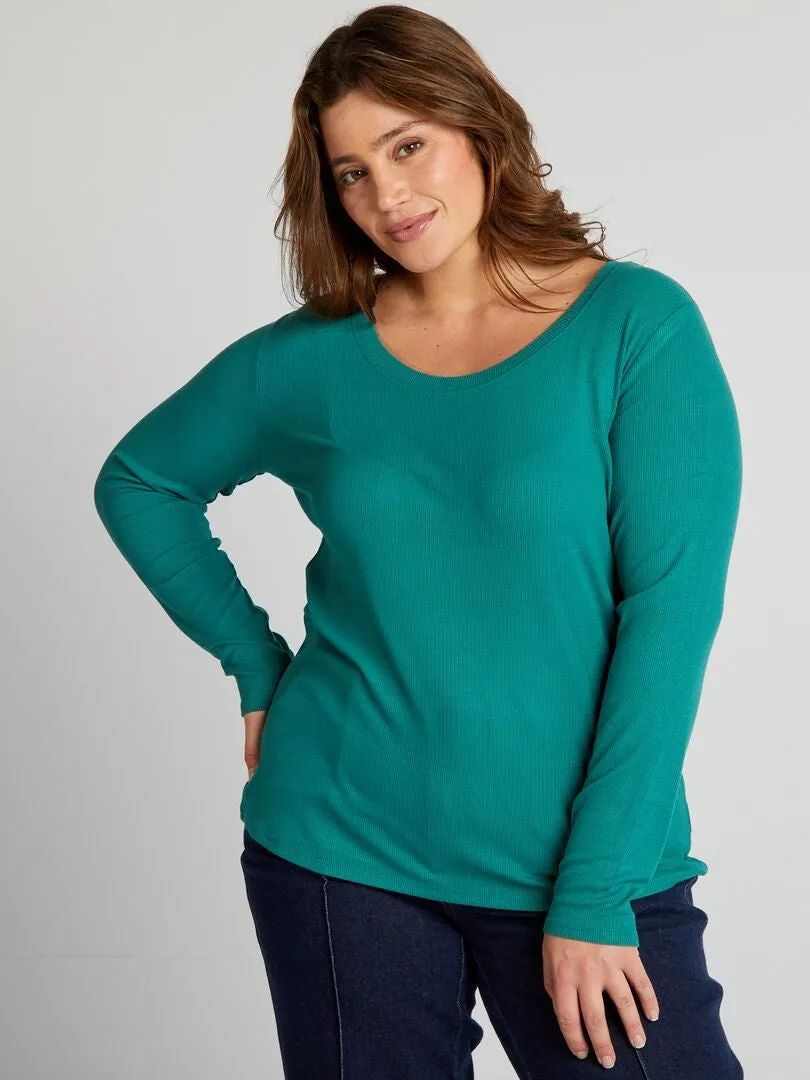 CAMISETA DE CANALé VAPOROSA CON CUELLO AMPLIO  VERDE