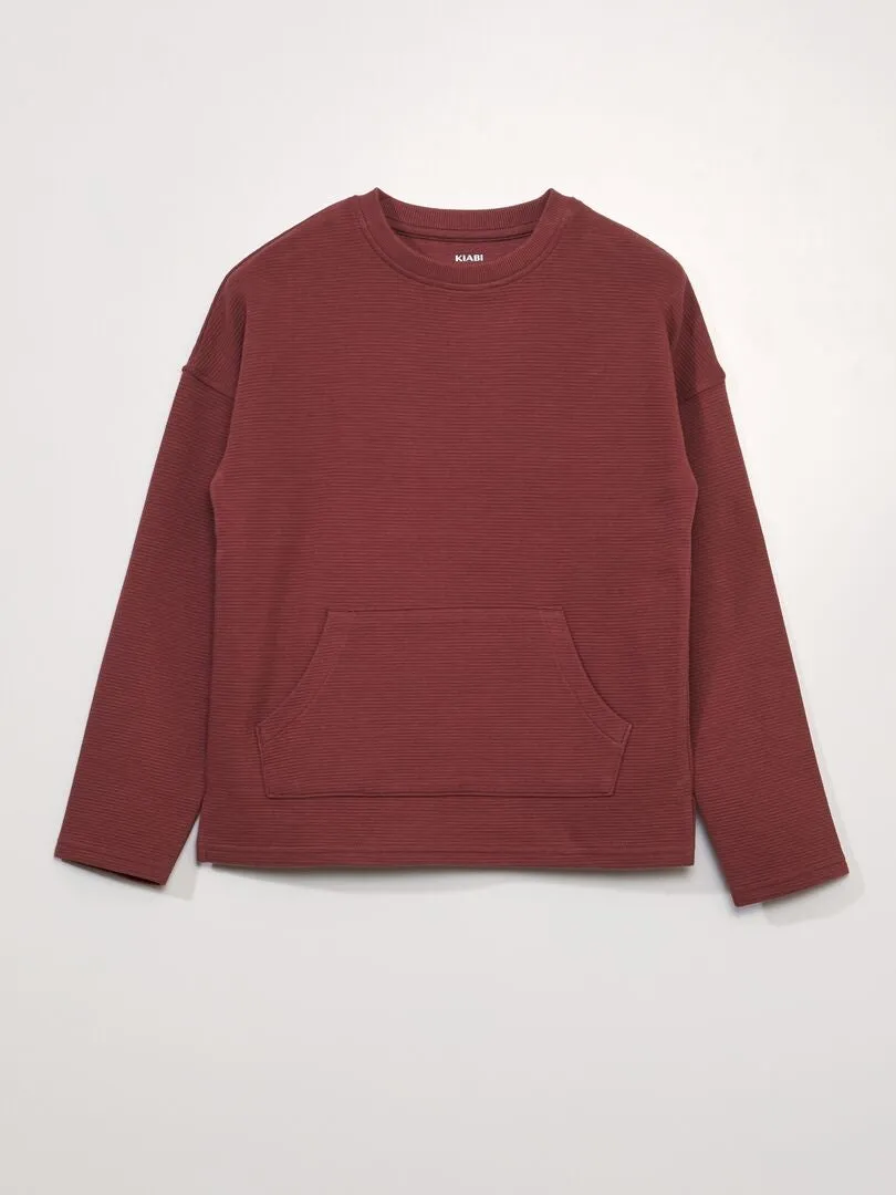 CAMISETA DE PUNTO CON TEXTURA CON BOLSILLO CANGURO  ROJO