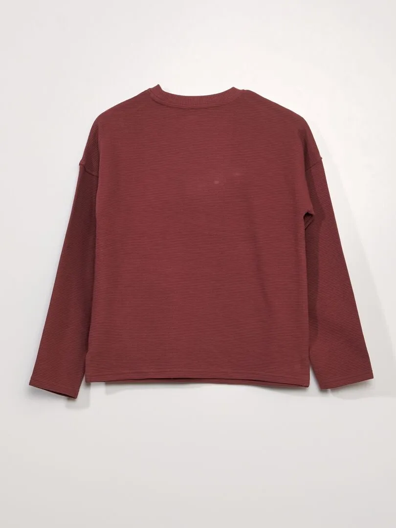 CAMISETA DE PUNTO CON TEXTURA CON BOLSILLO CANGURO  ROJO