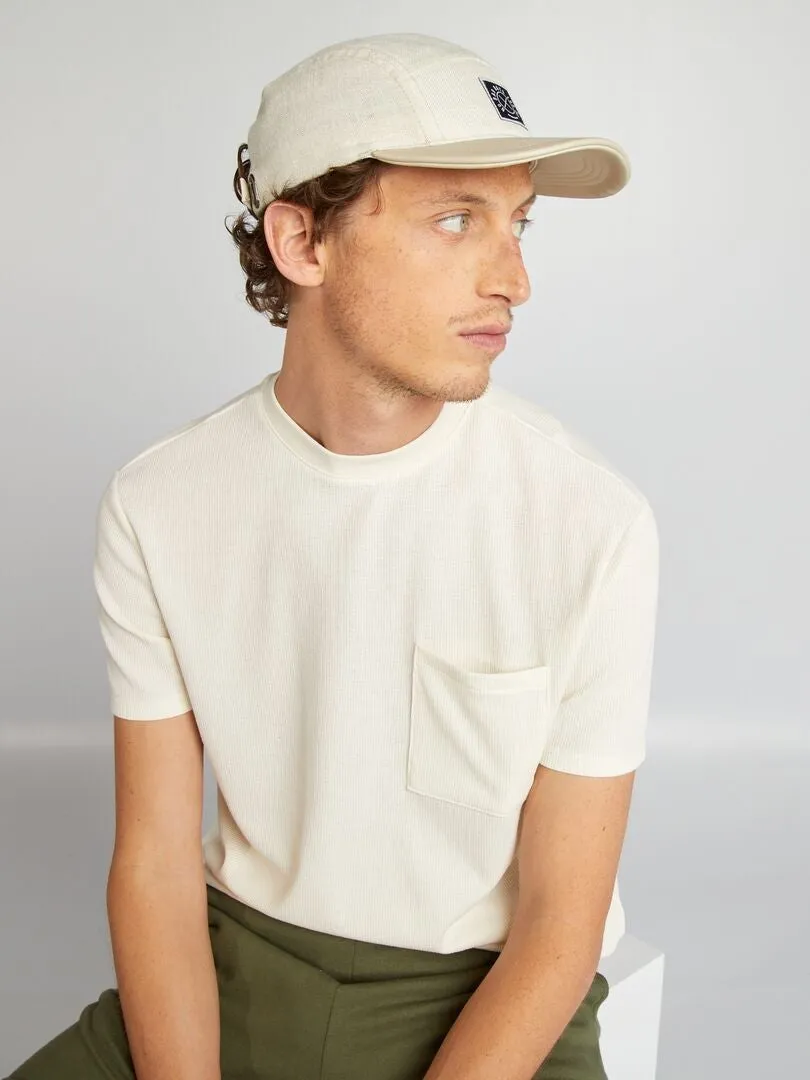 CAMISETA DE PUNTO DE NIDO DE ABEJA LISO CON BOLSILLO  BLANCO