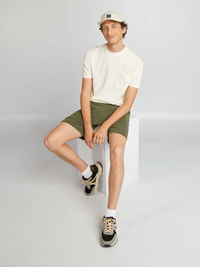 CAMISETA DE PUNTO DE NIDO DE ABEJA LISO CON BOLSILLO  BLANCO