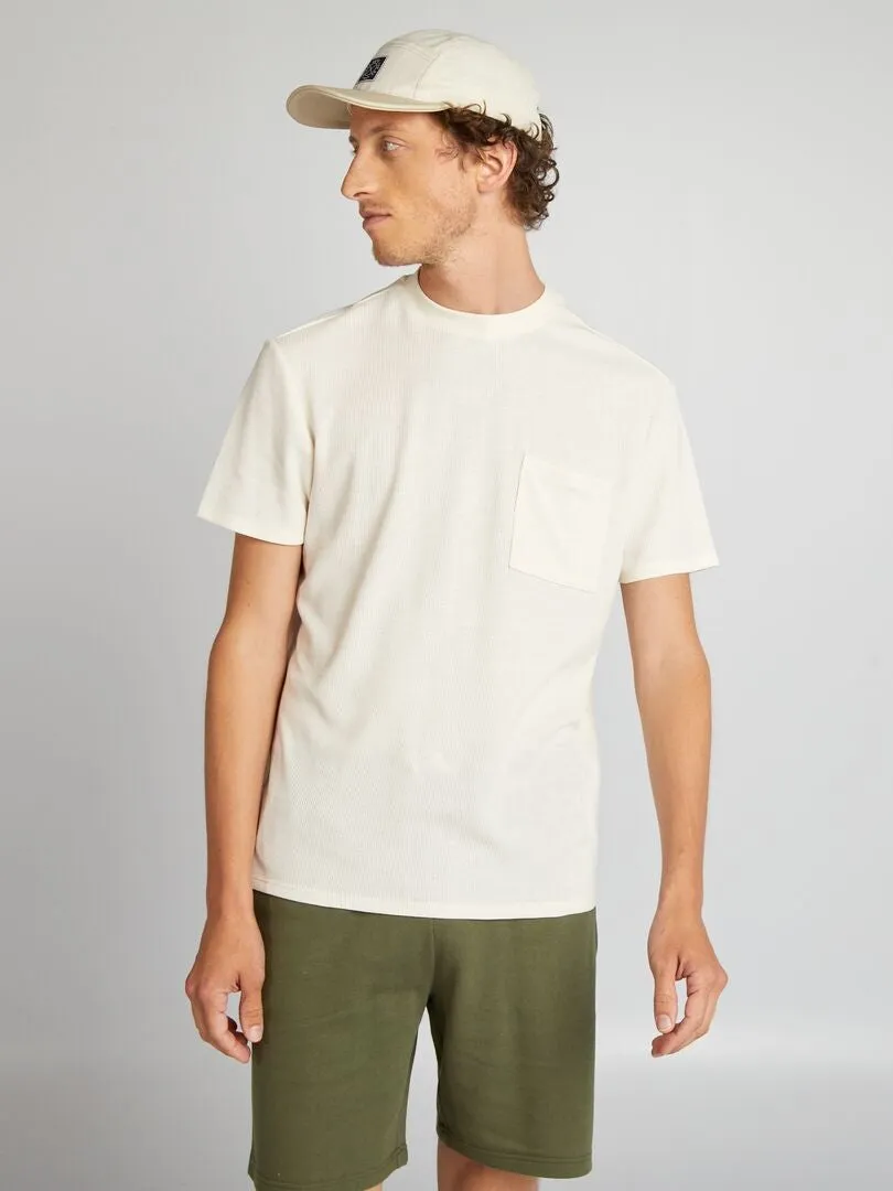 CAMISETA DE PUNTO DE NIDO DE ABEJA LISO CON BOLSILLO  BLANCO
