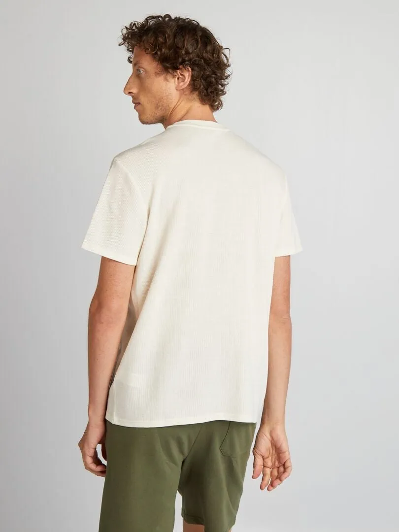 CAMISETA DE PUNTO DE NIDO DE ABEJA LISO CON BOLSILLO  BLANCO