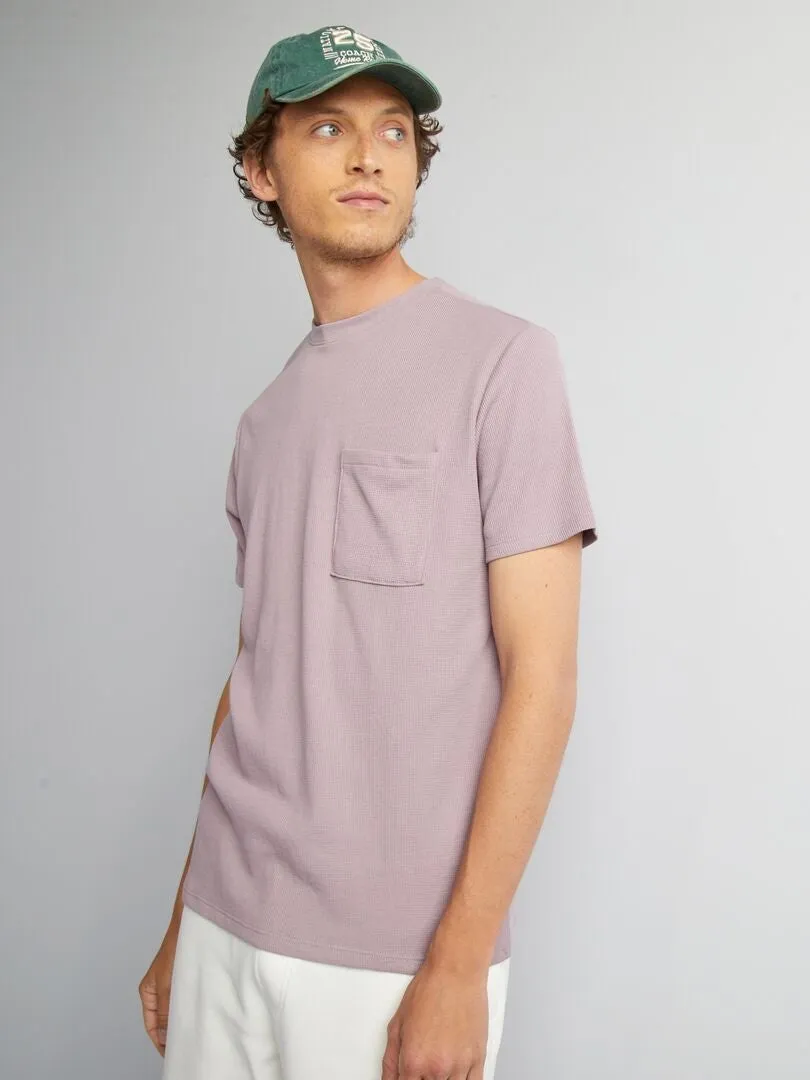 CAMISETA DE PUNTO DE NIDO DE ABEJA LISO CON BOLSILLO  PURPURA