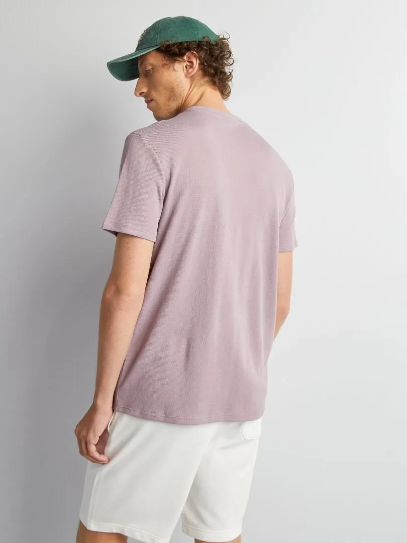 CAMISETA DE PUNTO DE NIDO DE ABEJA LISO CON BOLSILLO  PURPURA