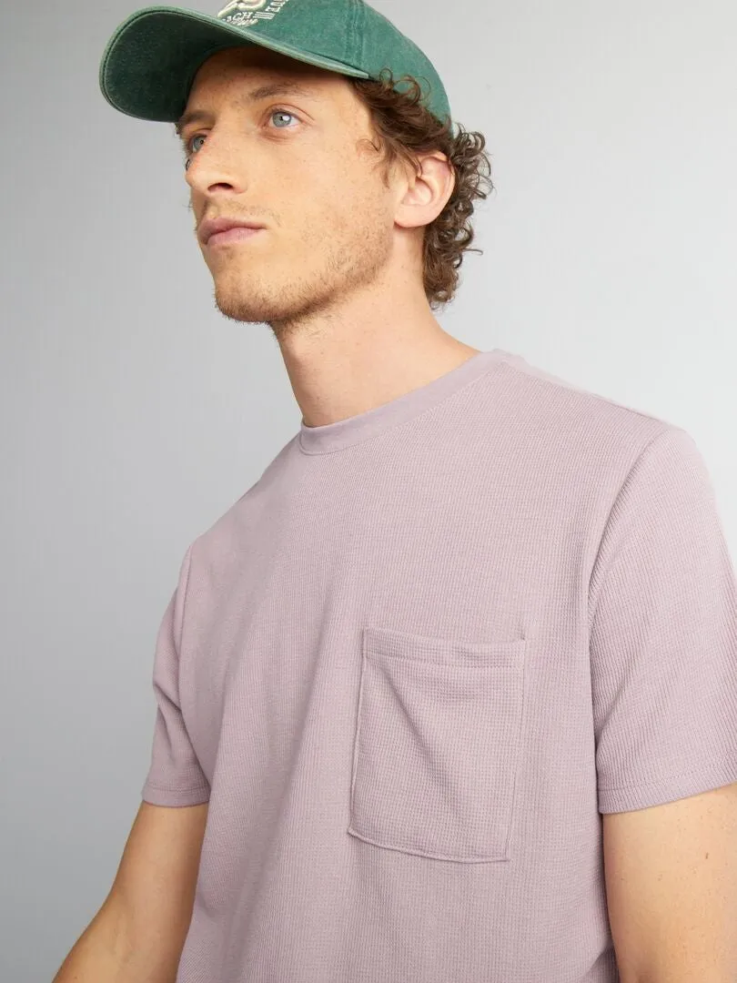 CAMISETA DE PUNTO DE NIDO DE ABEJA LISO CON BOLSILLO  PURPURA
