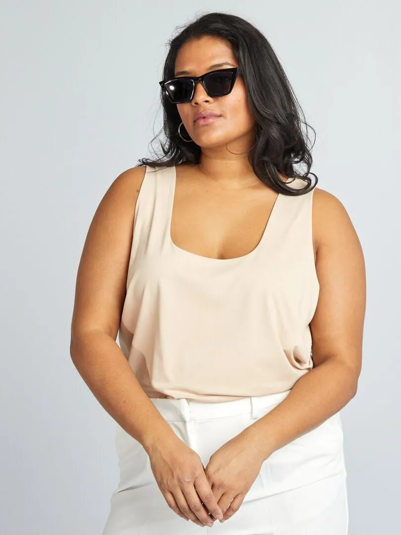 CAMISETA DE TIRANTES DE MICROFIBRA CON ESCOTE CUADRADO  BEIGE