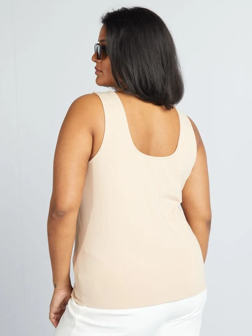 CAMISETA DE TIRANTES DE MICROFIBRA CON ESCOTE CUADRADO  BEIGE