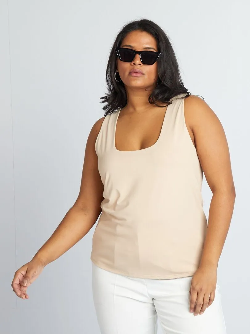 CAMISETA DE TIRANTES DE MICROFIBRA CON ESCOTE CUADRADO  BEIGE