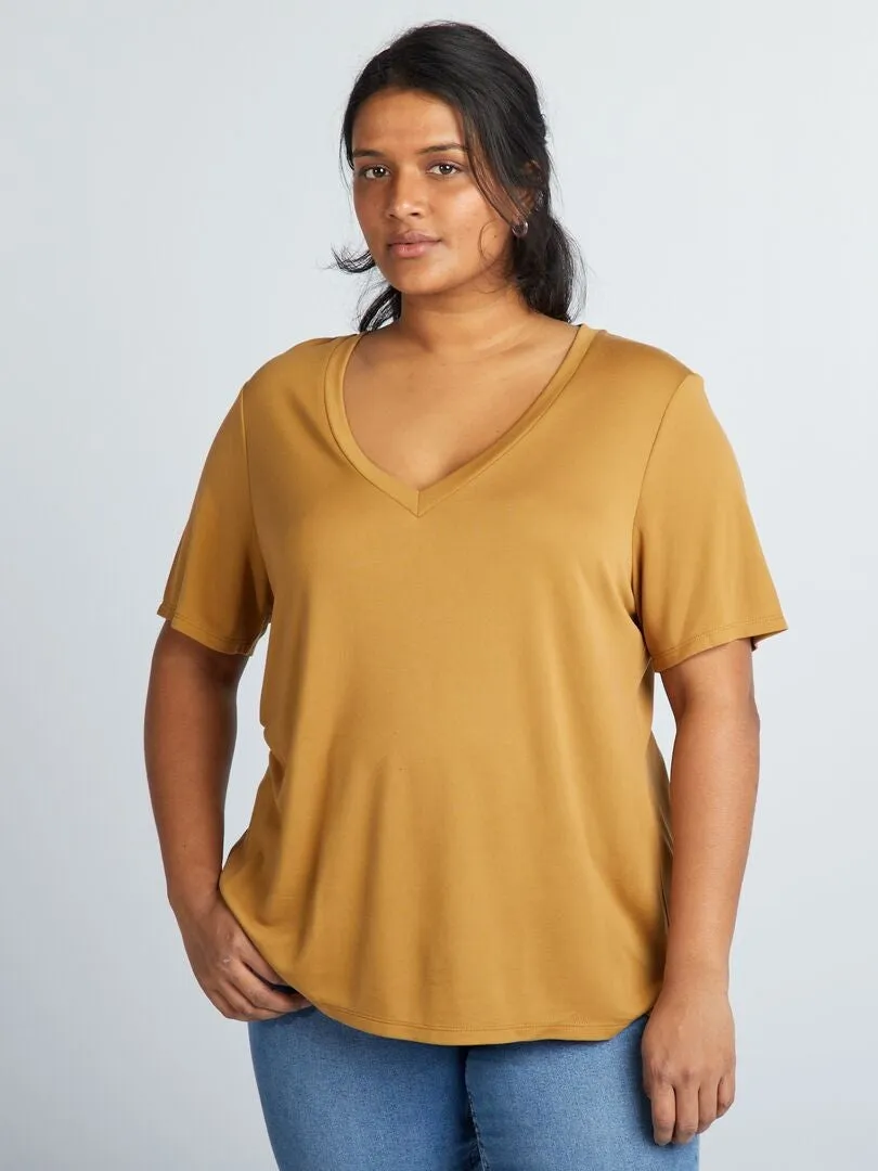 CAMISETA ELáSTICA DE MANGA CORTA  AMARILLO