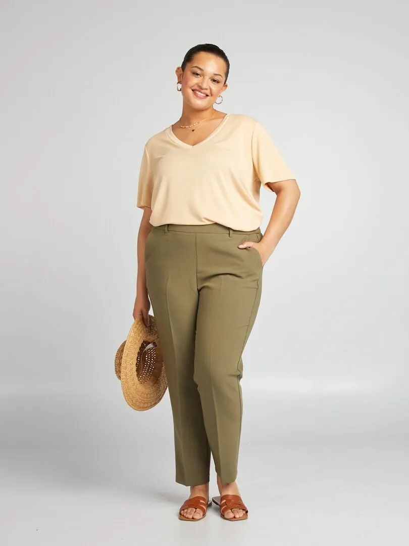 CAMISETA ELáSTICA DE MANGA CORTA  BEIGE