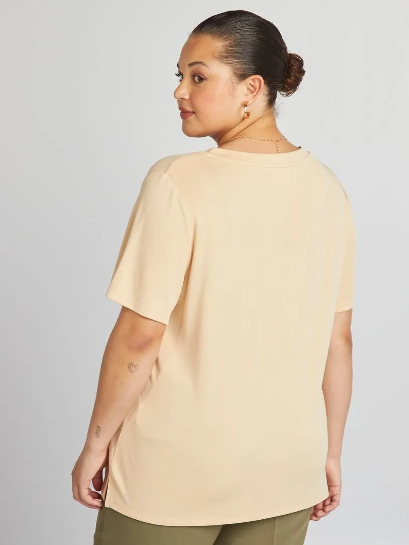 CAMISETA ELáSTICA DE MANGA CORTA  BEIGE