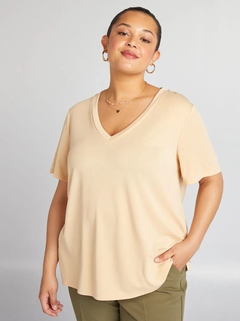 CAMISETA ELáSTICA DE MANGA CORTA  BEIGE
