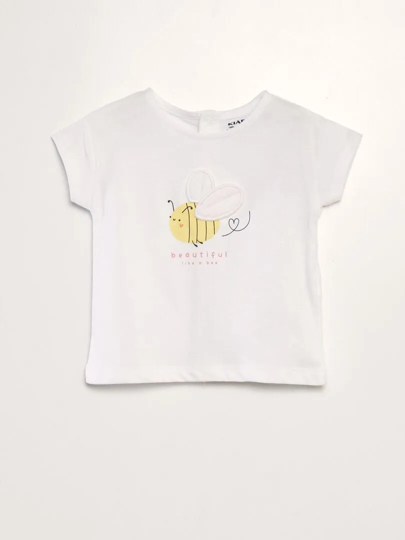 CAMISETA ESTAMPADA 'ABEJA' + ADORNO CON RELIEVE  BLANCO