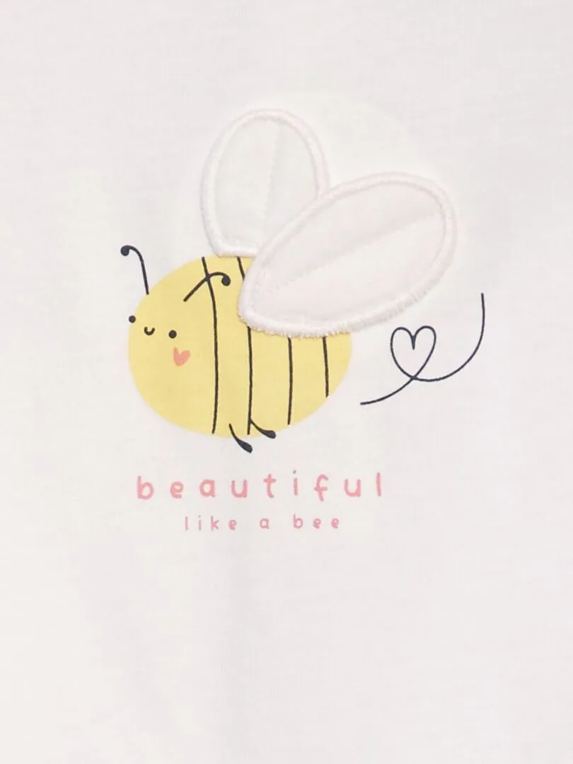 CAMISETA ESTAMPADA 'ABEJA' + ADORNO CON RELIEVE  BLANCO