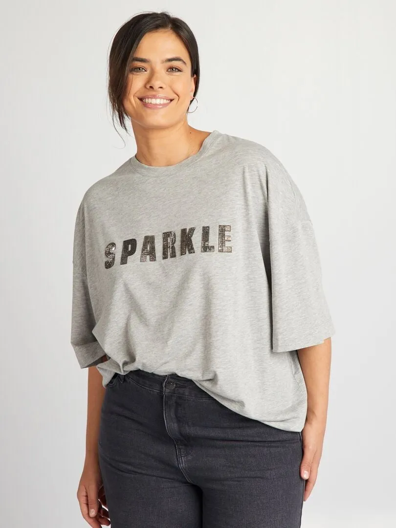 CAMISETA INSCRIPCIóN EN RELIEVE 'SPARKLE'  GRIS
