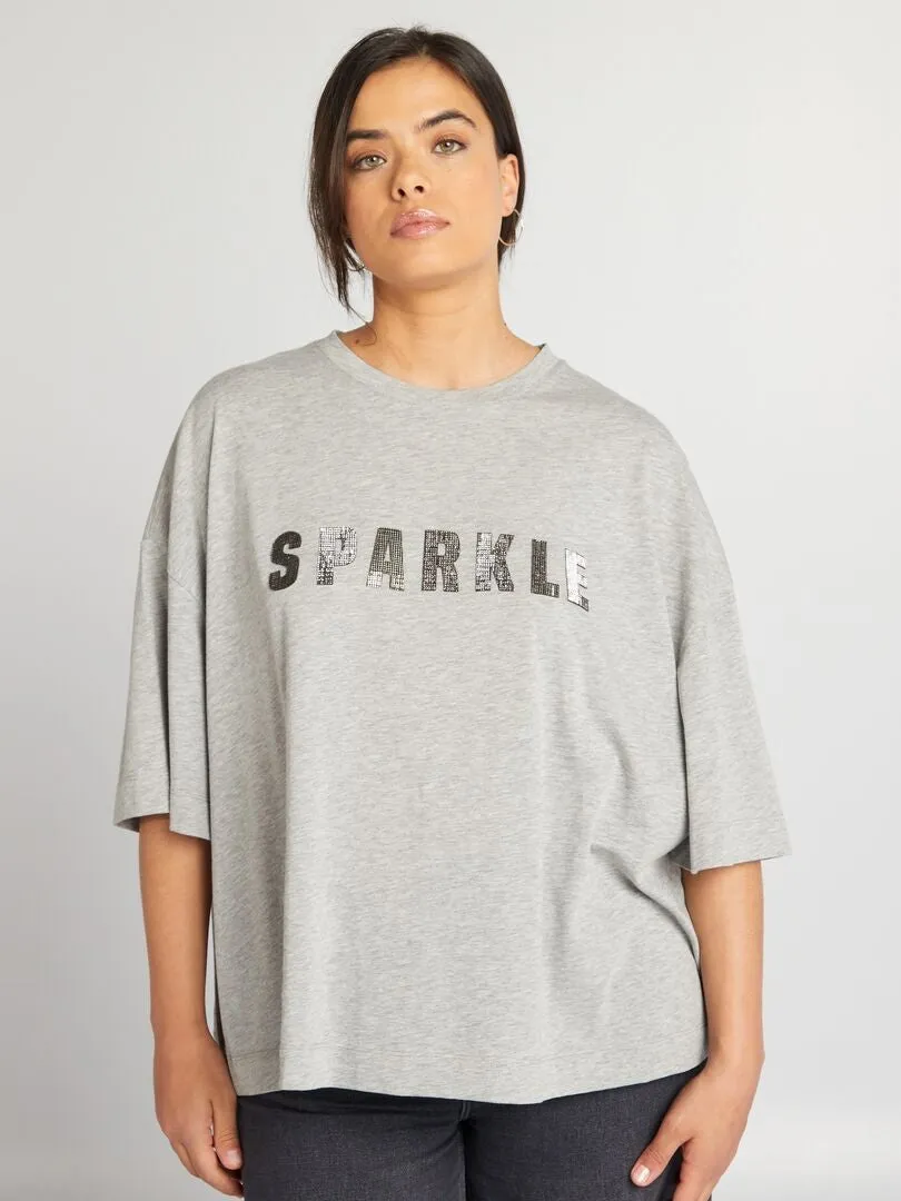 CAMISETA INSCRIPCIóN EN RELIEVE 'SPARKLE'  GRIS