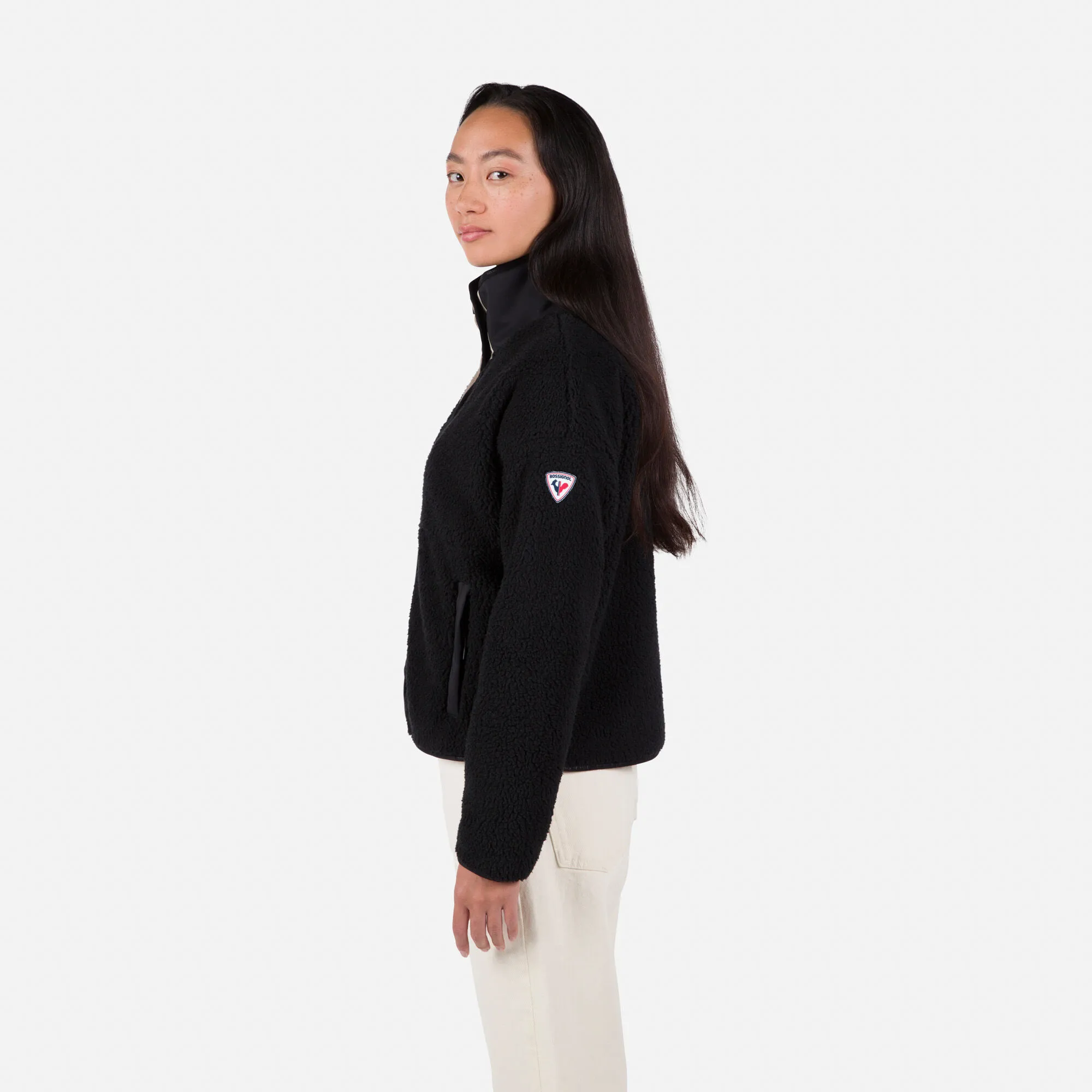 Camiseta mujer en tejido polar rizado con botones a presión