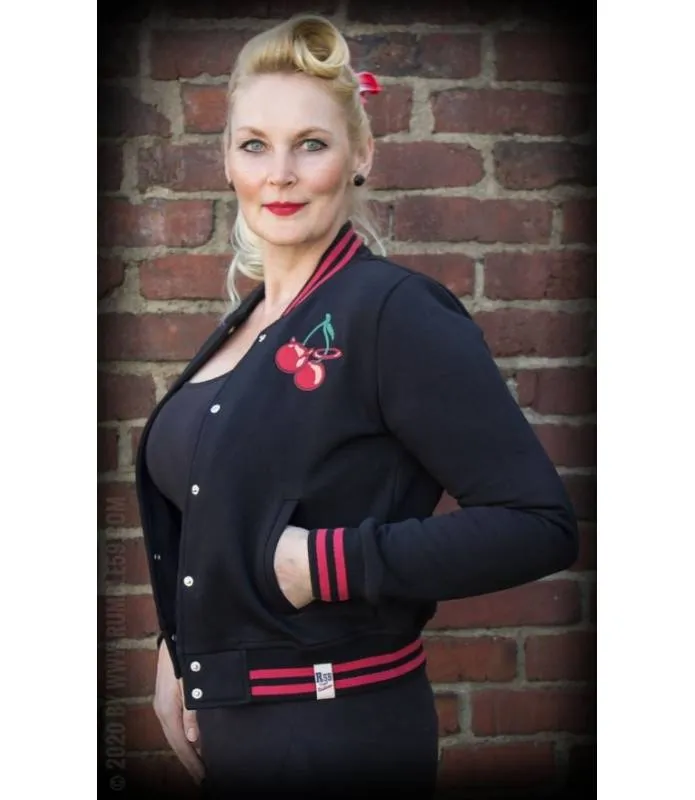 CHAQUETA BEISBOLERA PARA MUJER "CHERRY BOMB" (NEGRO) / LADIES SWEAT COLLEGE JACKET (BLACK)  RUMBLE59 RUM452