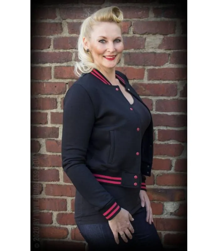 CHAQUETA BEISBOLERA PARA MUJER "CHERRY BOMB" (NEGRO) / LADIES SWEAT COLLEGE JACKET (BLACK)  RUMBLE59 RUM452
