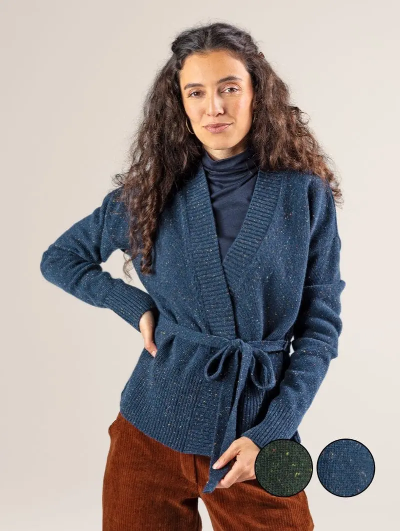 Chaqueta kimono de lana orgánica con cinturón