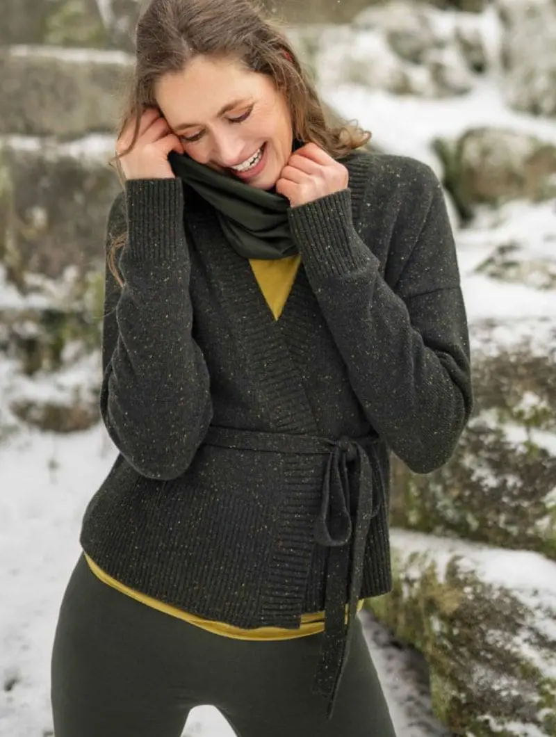 Chaqueta kimono de lana orgánica con cinturón