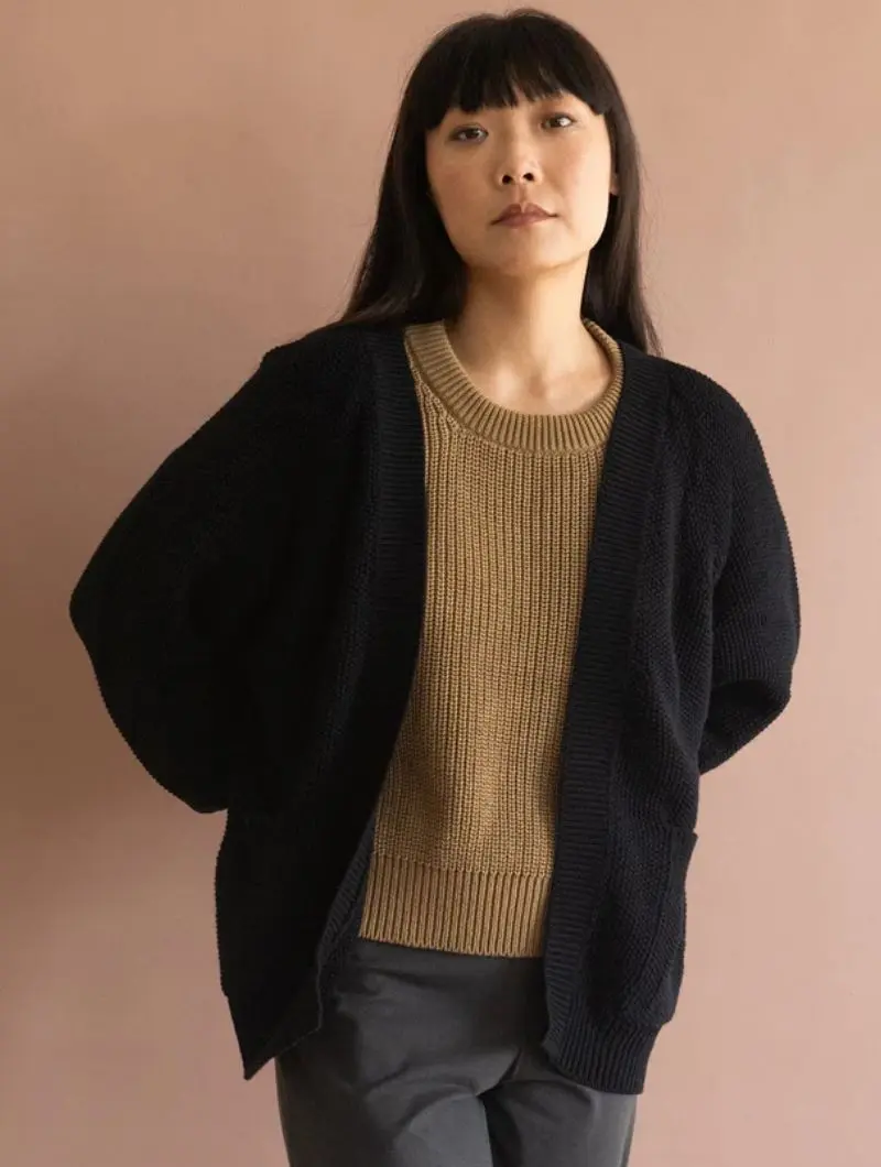 Chaqueta larga negra de algodón orgánico