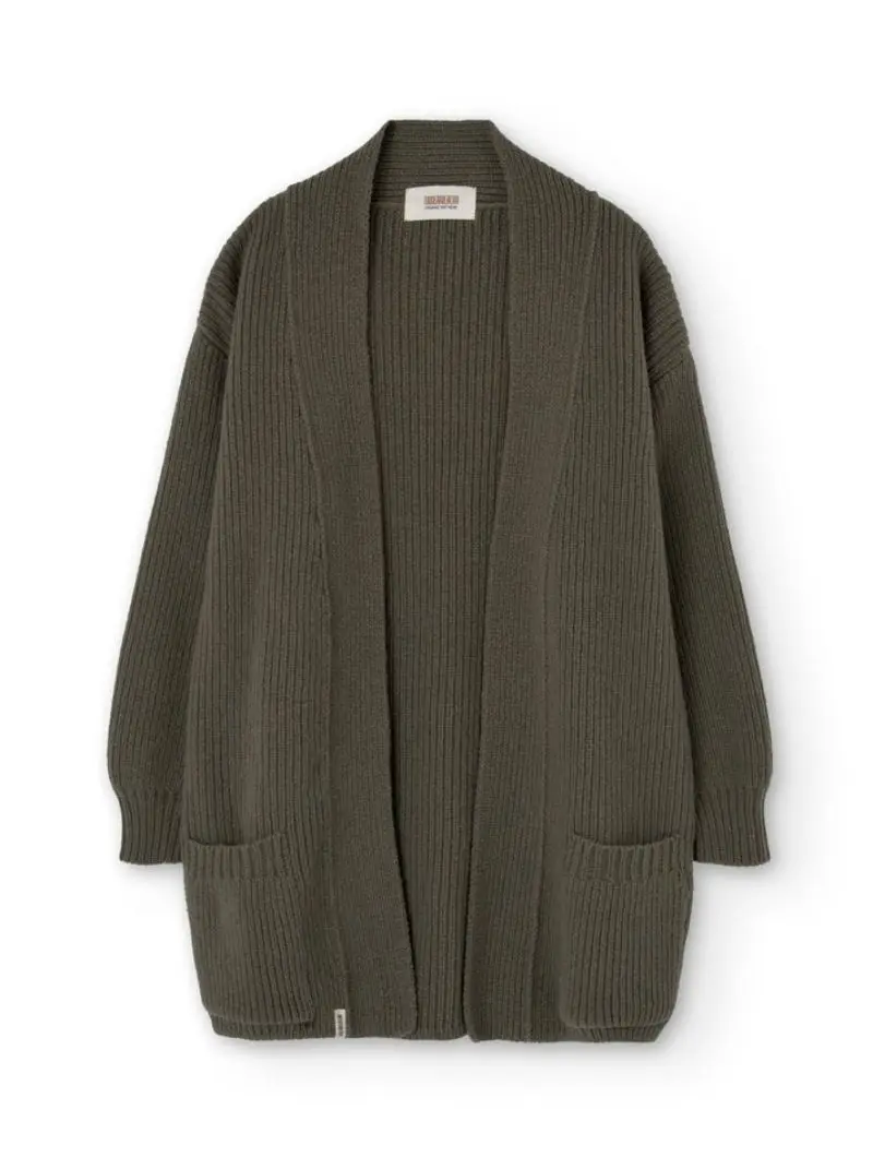 Chaqueta larga verde de lana merino