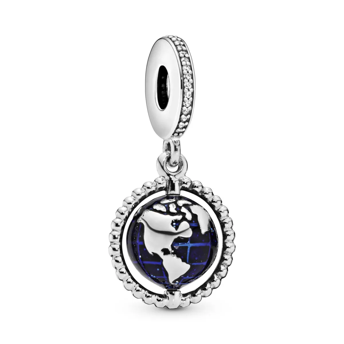 CHARM COLGANTE EN PLATA DE LEY GLOBO GIRATORIO  PANDORA
