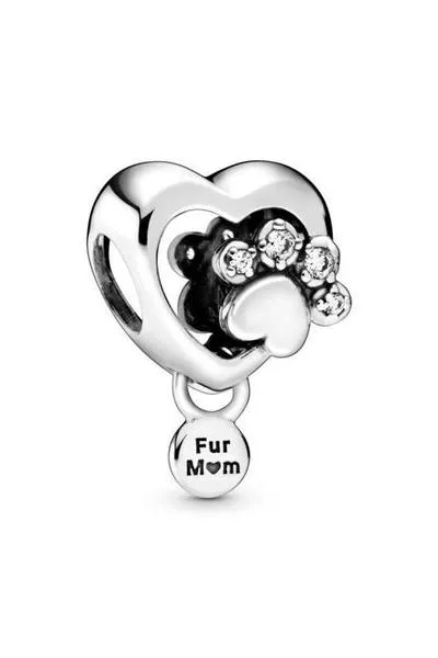 charm pandora plata corazón y huella