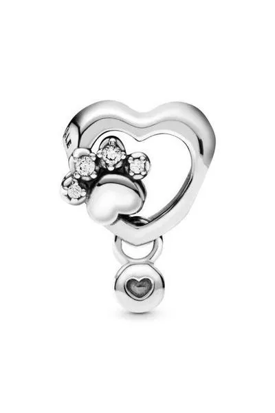 charm pandora plata corazón y huella