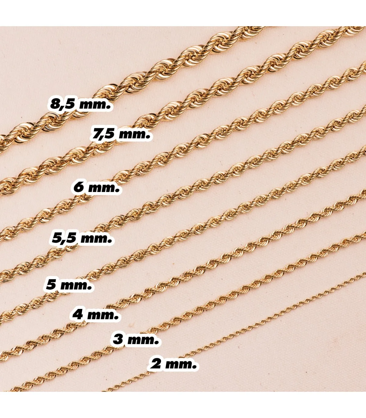 Chaîne Corde Torsadée Légère Or jaune 18k 50cm 4mm